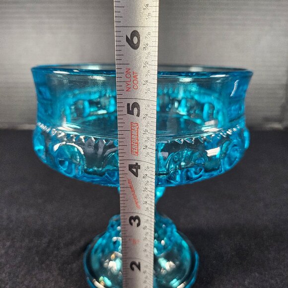 Beautiful Blue King's Crown Thumb Print Pedestal Candy Dish/Compote Bowl 1970s - Picture 13 of 13